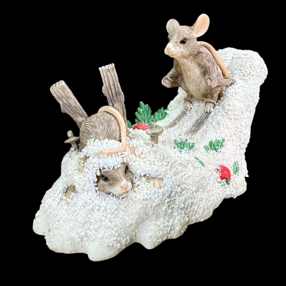 Charming Tails Hot Doggin Mice Figurine Skiing Dean Griff Fitz Floyd Silvestri